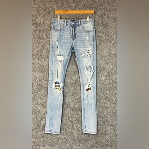 Amiri Jeans Men's 30x31 Blue Skinny Distressed Ripped Zip Fly Denim